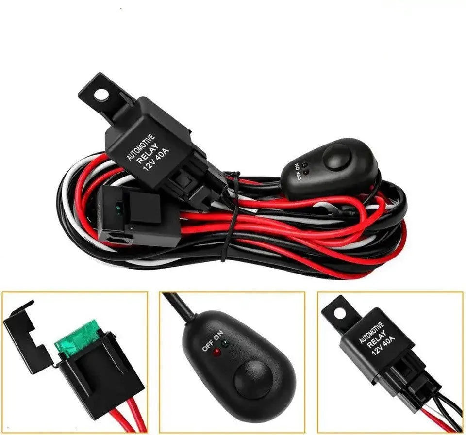 LED work light wiring harness with 2m silicone cable and one-to-two connectors for vehicle spotlights