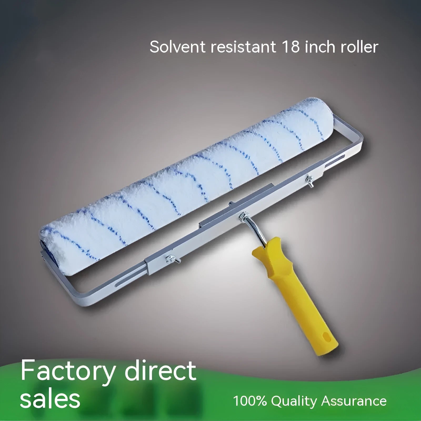 18-inch paint roller tool with extension handle and three interchangeable brush heads for wall painting