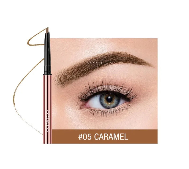 Eyebrow pencil set showing six colour options in colour box packaging.