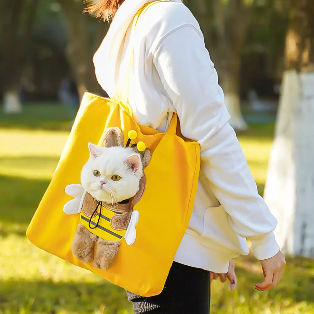 Canvas pet carrier backpack for small dogs and cats with cartoon pattern design