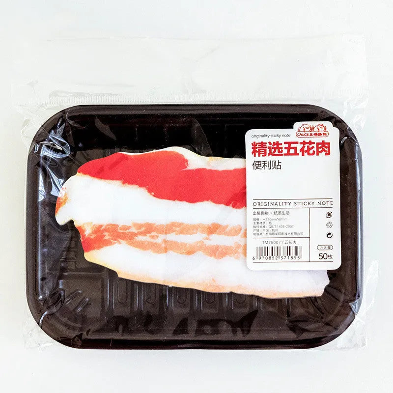 Post-it notepad for kids with custom food-themed cartoon cover showing bacon design
