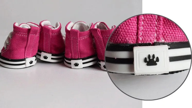 Pet denim canvas dog shoes in navy blue, waterproof non-slip sole, size options for small dogs