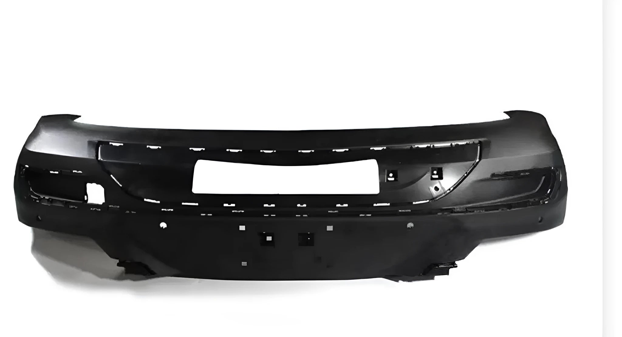 Black unpainted ABS plastic car bumper replacement part.