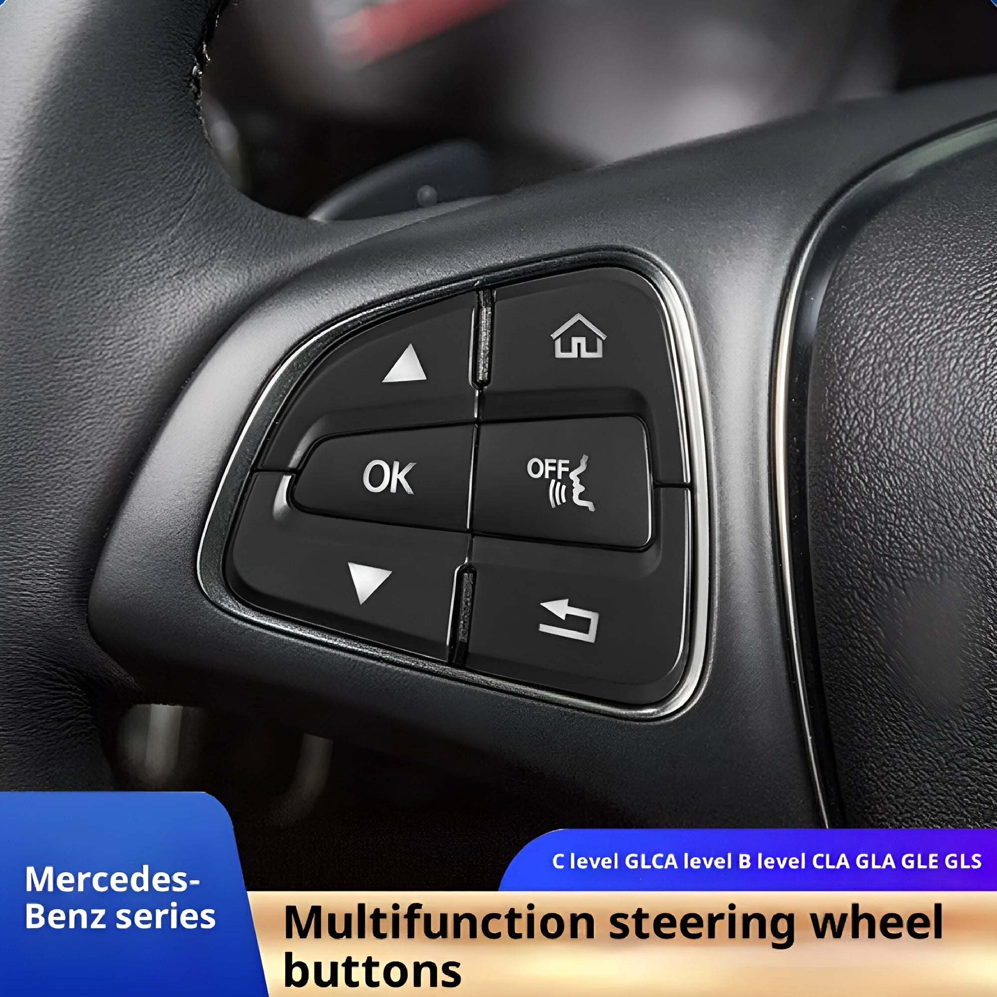 Set of Mercedes steering wheel button stickers in ABS plastic, Type A configuration, for C-Class and GLC models