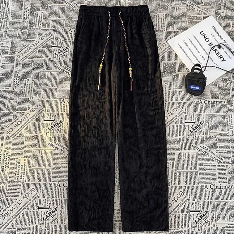 Men's Korean-style loose straight trousers in thin polyester fabric for summer wear