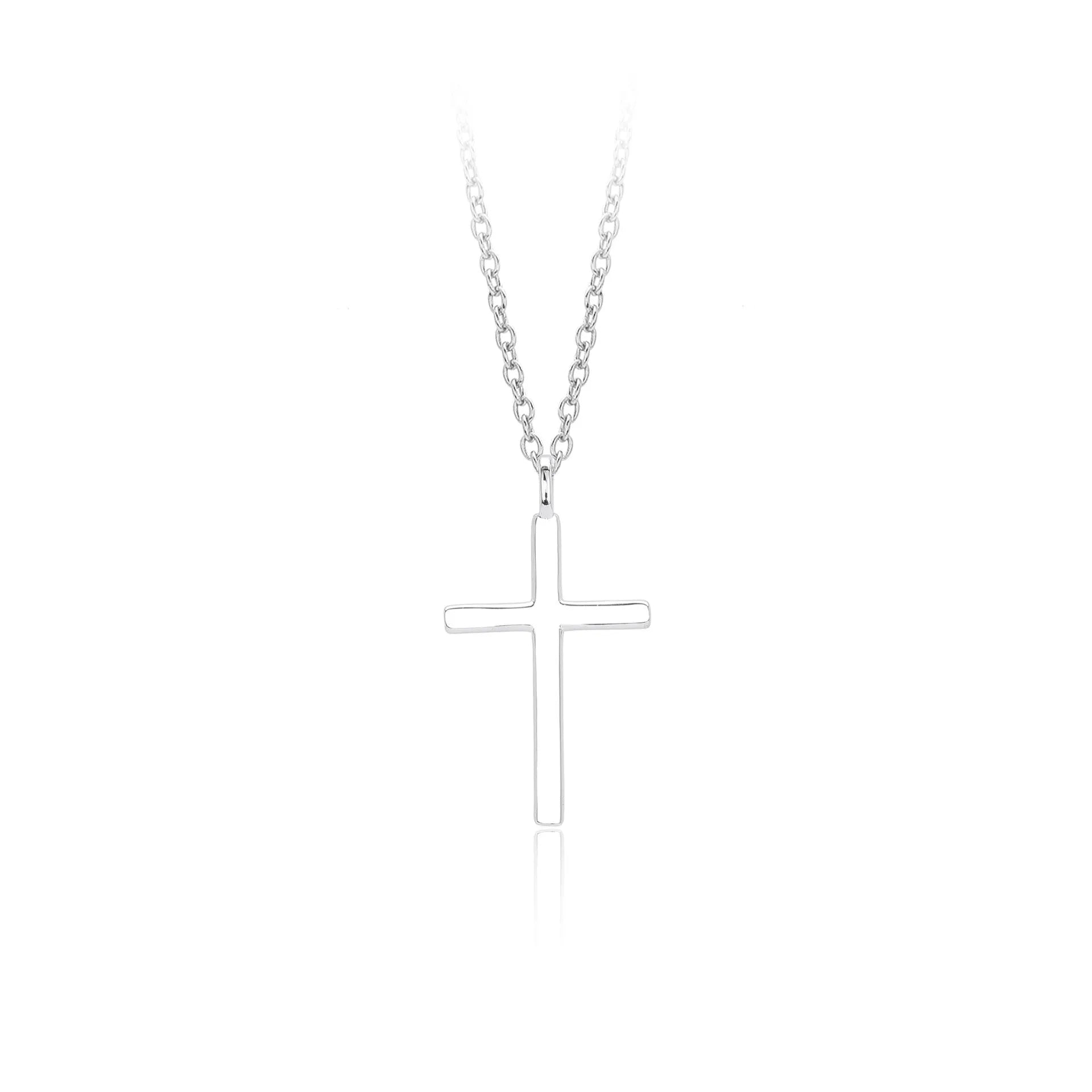 S925 sterling silver necklace with glossy cross pendant on adjustable O-shaped clavicle chain