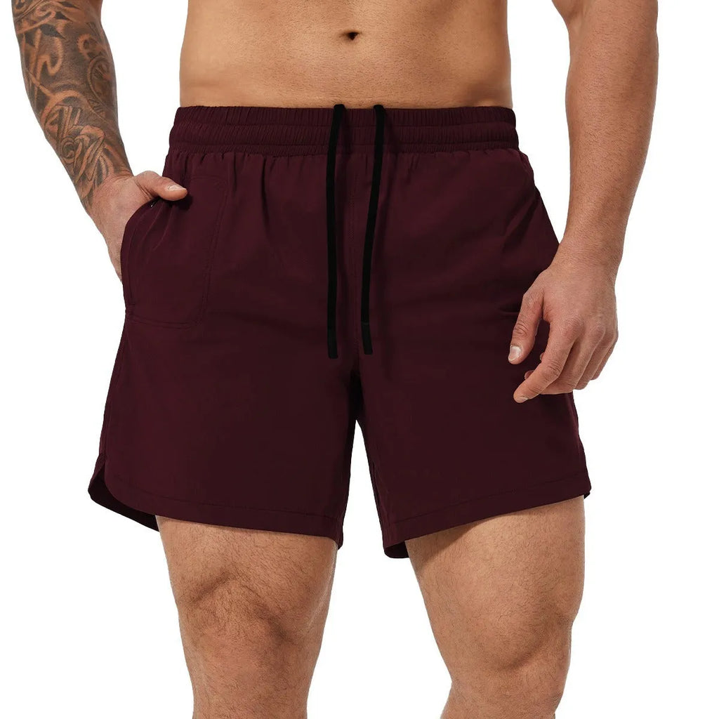 Men's nylon athletic shorts for basketball tennis running in black medium grey wine red or light blue
