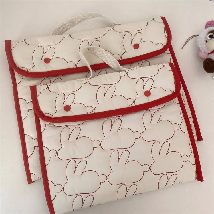 Embroidered rabbit pattern tablet storage bag in black dot nylon, suitable for 11 inch tablet