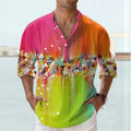 Man wearing striped bamboo hemp short sleeve shirt in British style, showing colour options S9570135 and S9577167.