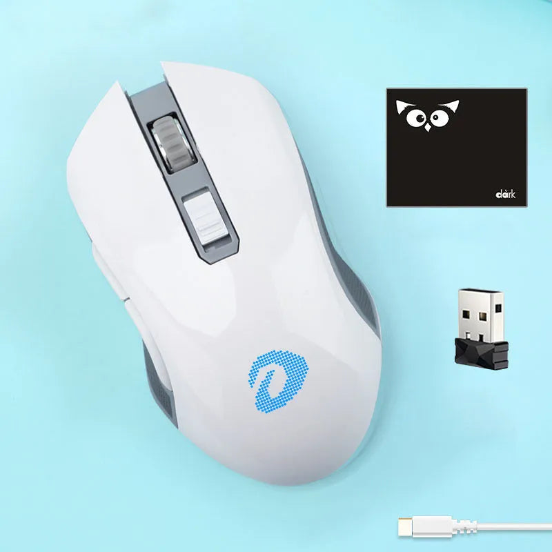 Lightweight wireless and wired game mouse with 7 keys and USB connector, available in multiple colours