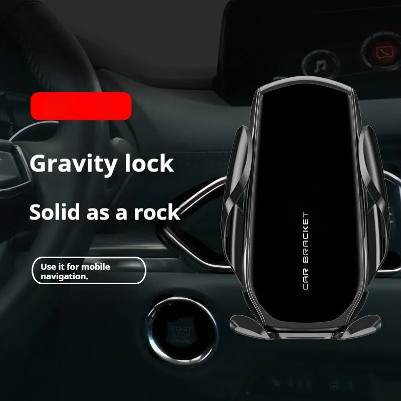Car interior air outlet phone holder with wireless charging and electric clamping in black colour
