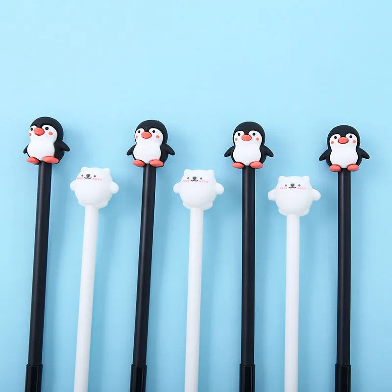 Korean cartoon penguin silicone gel pen with 0.5mm black refill in peacock blue colour
