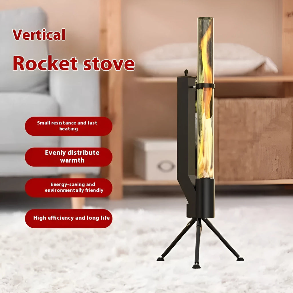 Vertical wood burning rocket furnace heating stove with cast iron construction for courtyard use
