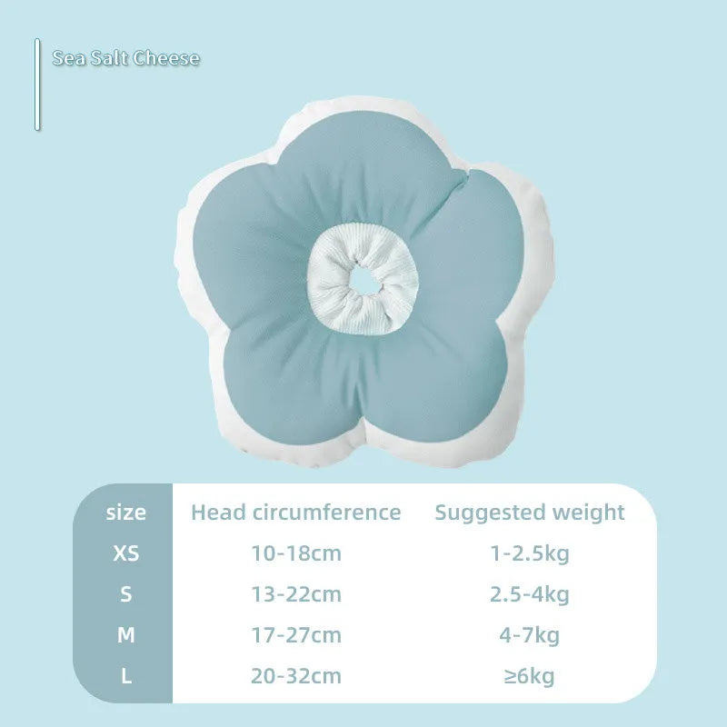Adjustable cotton flower collar for cats in various colours on a white background