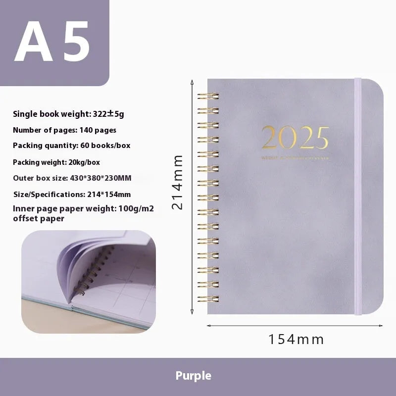 A5 size PU leather notebook with metal coil binding in a choice of solid colours.
