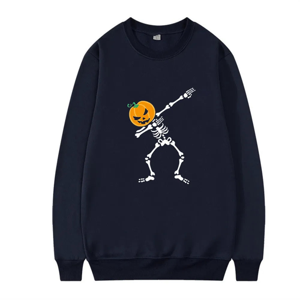 Women's black printed crew neck long sleeve cotton blend top laid flat.