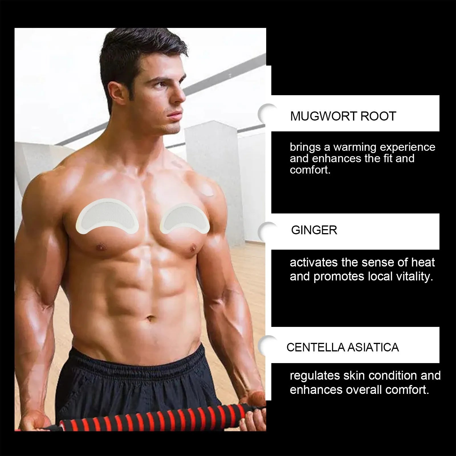 Men's figure control chest patches with natural ingredients in four-piece package