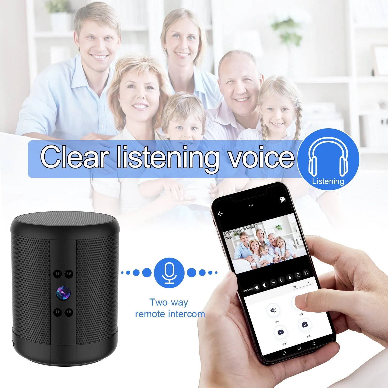 Black HD Z25 smart surveillance camera with dual voice conversation and night vision on a shelf