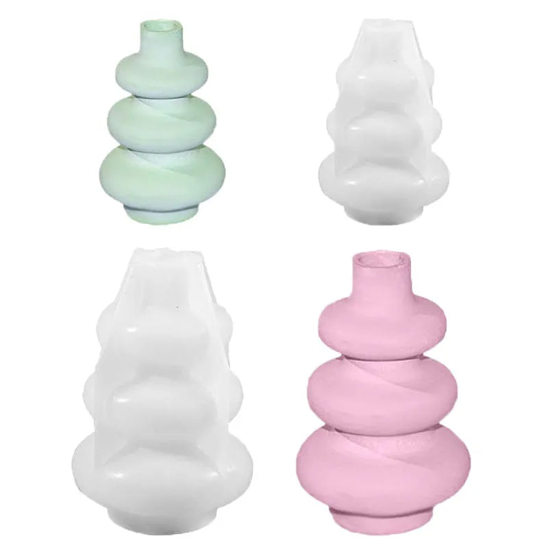 Three layer circle vase ornament silicone mould in irregular shape, shown in large and small size options.
