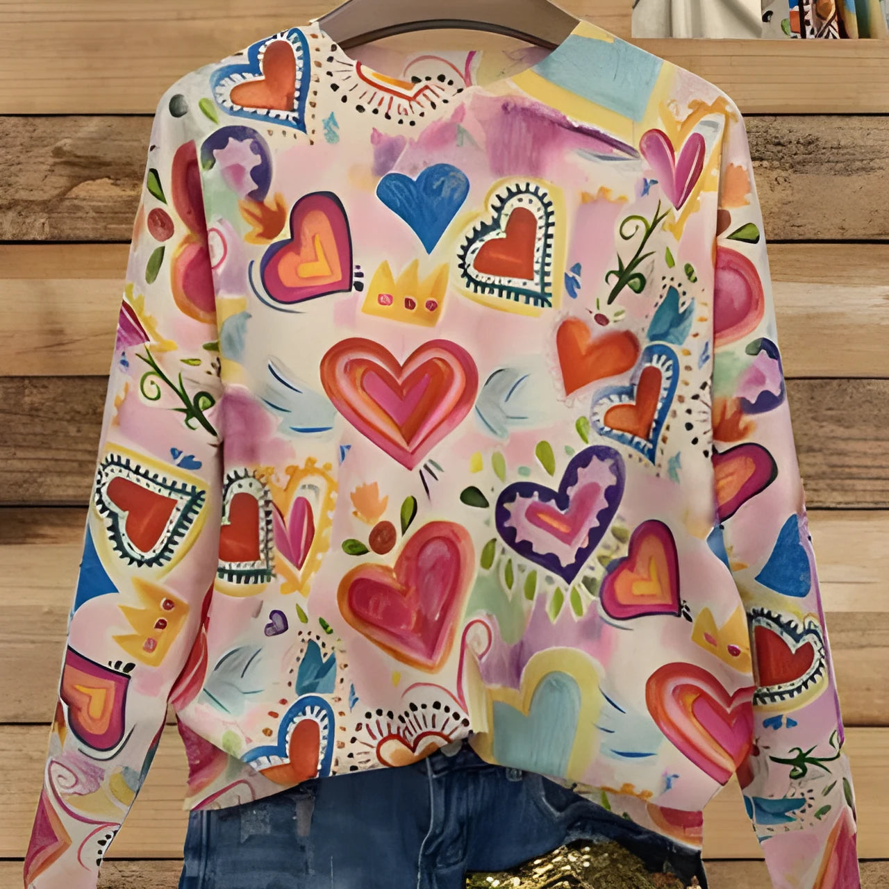 Loose-fit digital printed top with lapel collar available in sizes S through 5XL