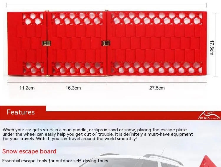 Orange folding vehicle rescue board showing rubber grip surface and folded size