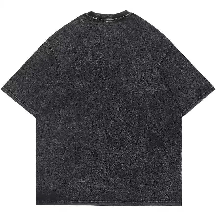 Men's retro cotton t-shirt with cartoon pattern in 56WashedBlack colour