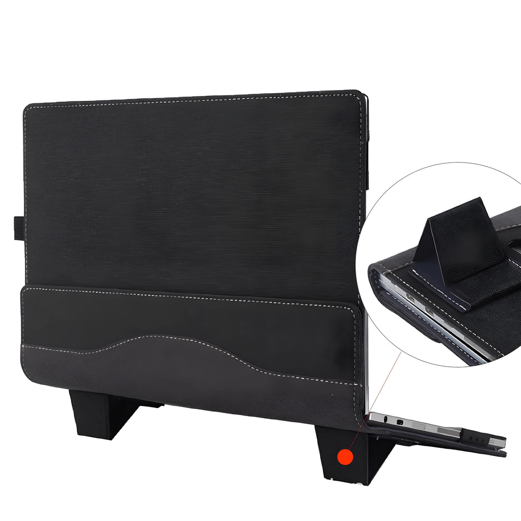 Black imitation leather laptop protective sleeve with Chinese-inspired fabric detailing for Microsoft Surface Laptop 6