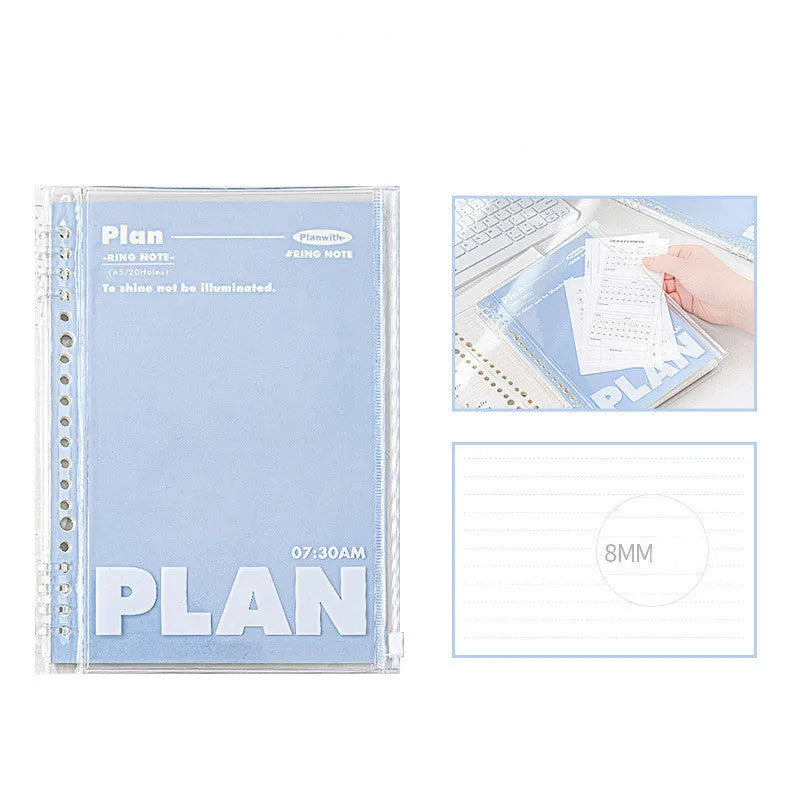 Clear A5 PVC storage folder for spiral notebooks in white or blue colour