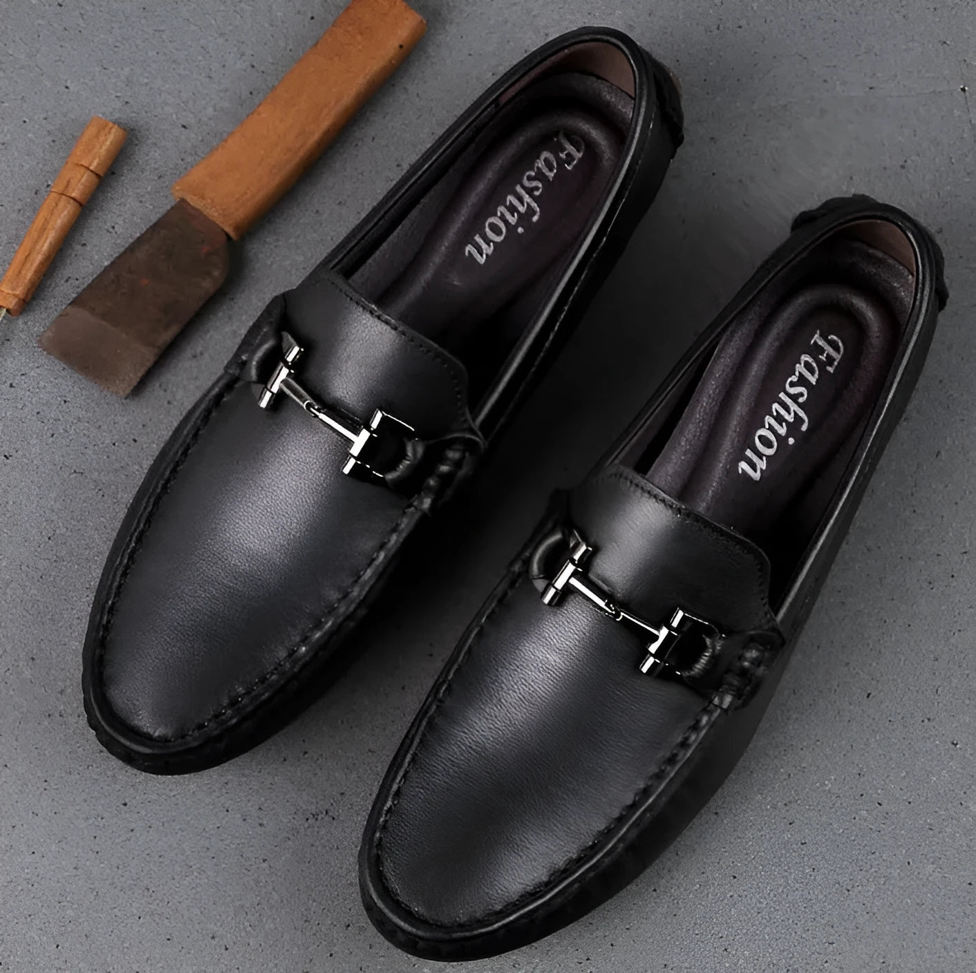 Genuine leather slip-on loafers for men casual shoes black colour