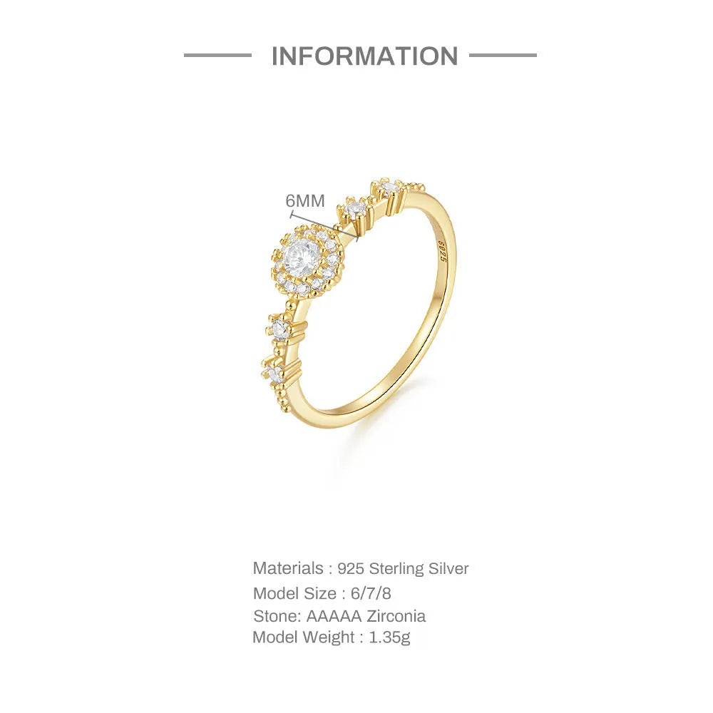 925 silver women's ring with gold electroplated finish, flower rhinestone detailing and geometric shape