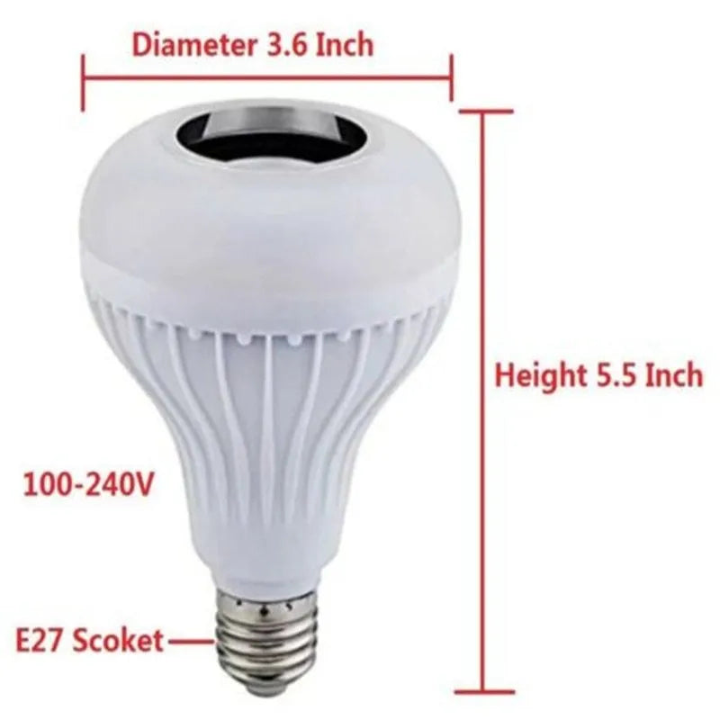 White smart LED bulb with E27 base featuring built-in Bluetooth speaker and 16-colour RGB lighting