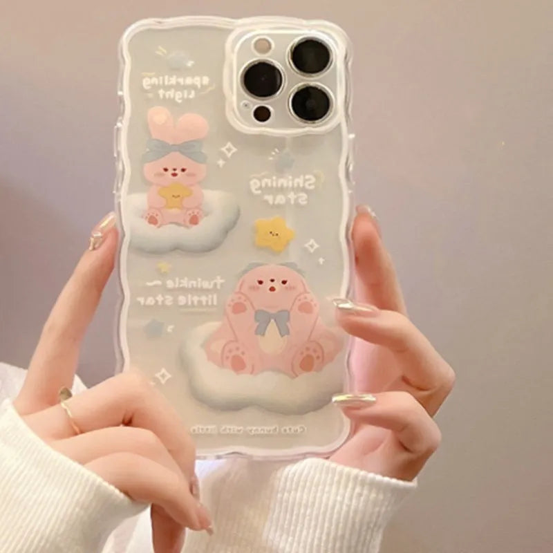 TPU silicone phone case with painted cartoon flower bear design for iPhone