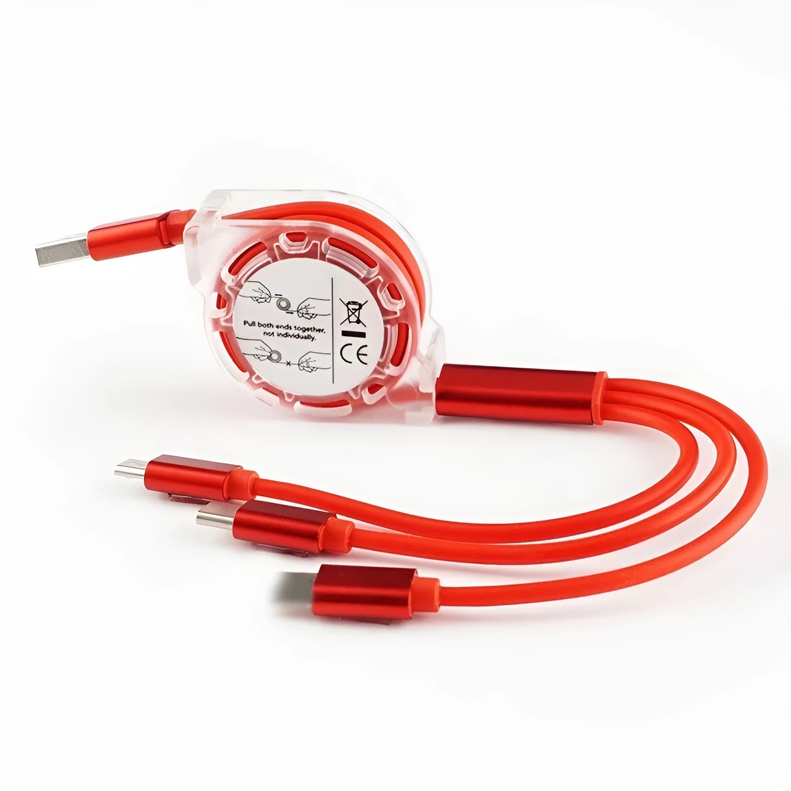 One For Three telescopic data cable 120cm with Apple Android Type-C connectors in multiple colours