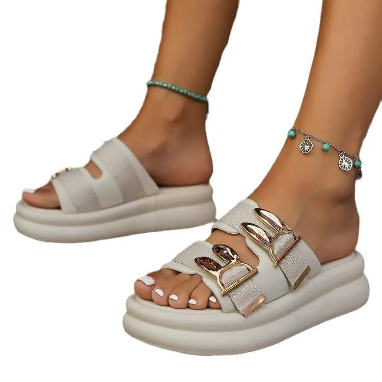 Women's thick sole suede slippers in apricot, black, or milky white colours