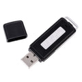 Black 8GB portable USB voice recorder with unidirectional microphone and rechargeable lithium battery
