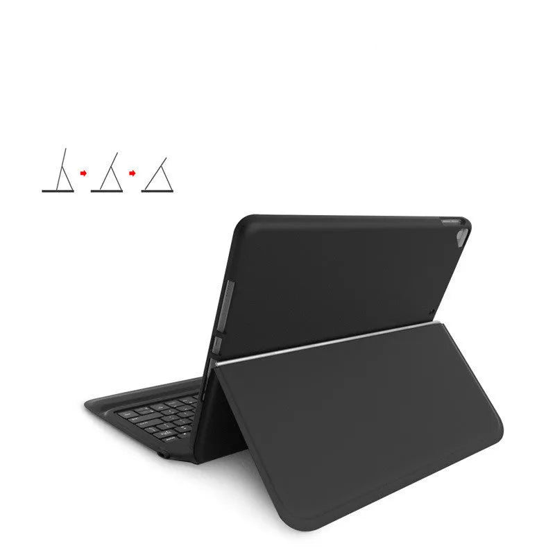 Ultra-thin black wireless Bluetooth keyboard case for iPad, flip style with imitation leather cover and integrated keyboard
