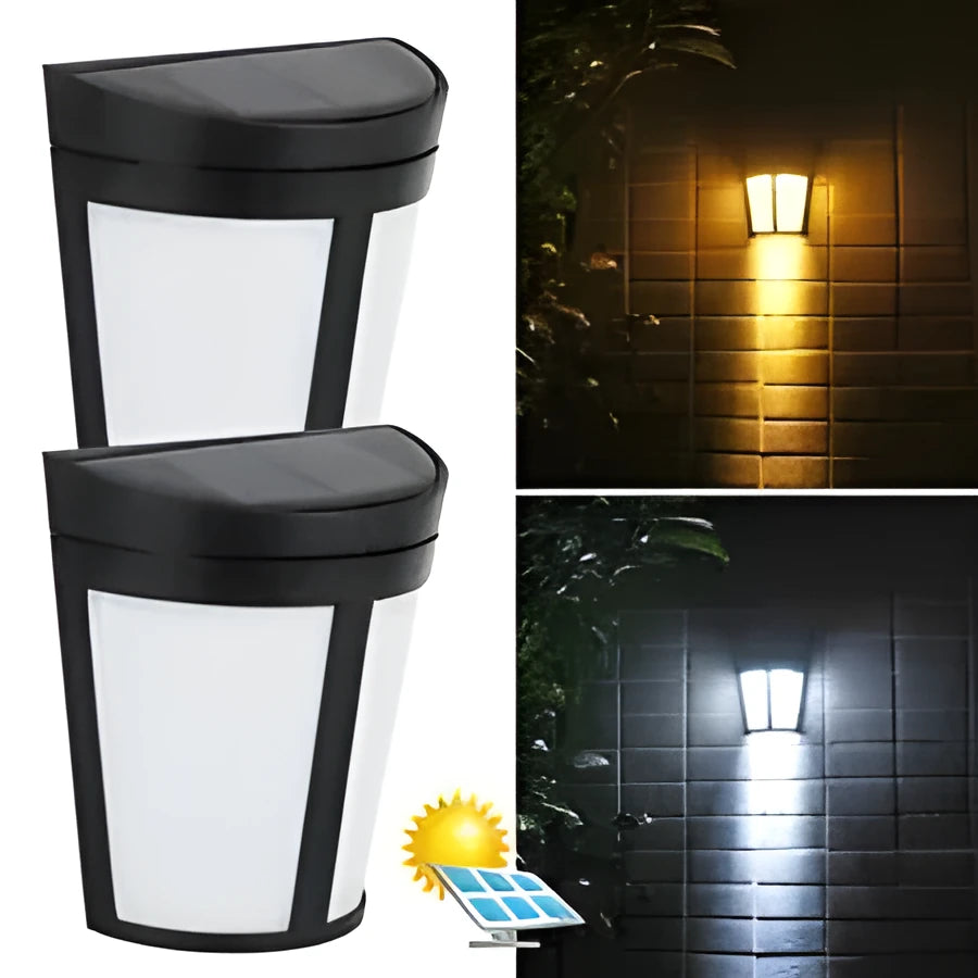 Solar-powered outdoor wall lamp with 6 LEDs for garden and pathway lighting