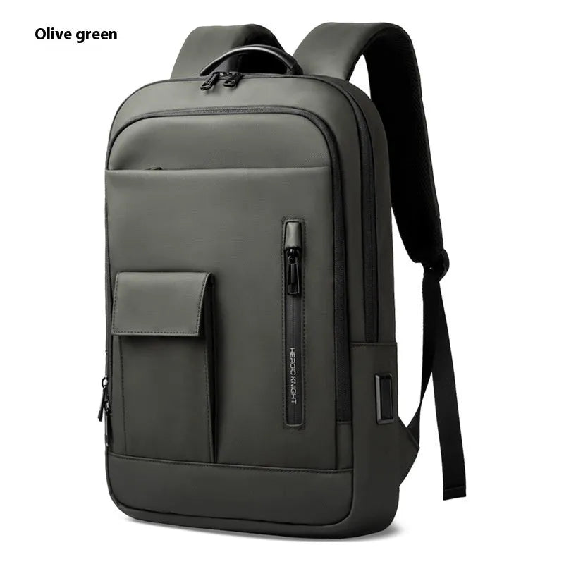 Men's Oxford cloth backpack in solid colour with sewing line detail for business travel