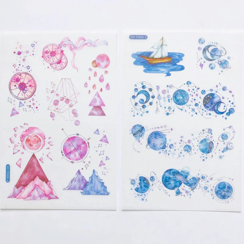 Abu Japanese paper sticker set with fantasy stars design measuring 10.5 by 14.1 centimetres