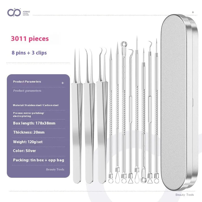 4-piece metal acne needle set with ultra fine pointed tips for professional skincare extraction
