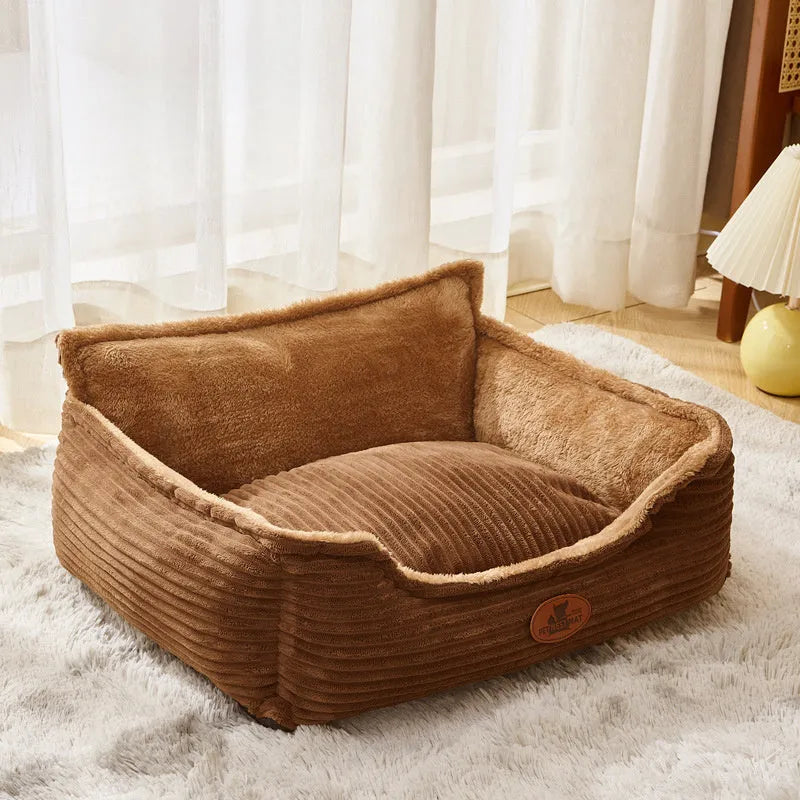 Removable washable pet bed cushion for dogs and cats in coffee colour