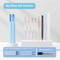 Plastic six pen pressing pencil case kit in white, blue or pink colour options