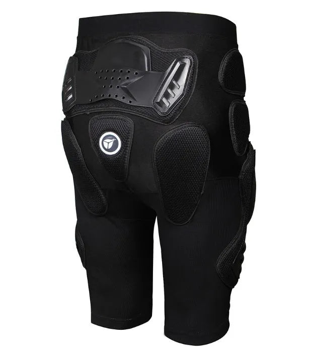 Skating protective diaper shorts with EVA foam padding, black, breathable fabric, elastic waistband