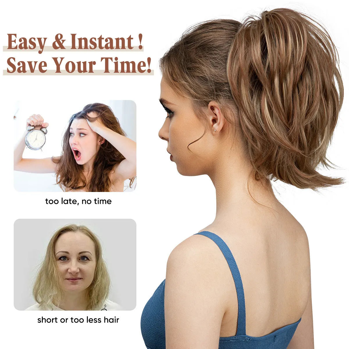 Short curly grip ponytail wig women high-temperature fibre 20 colours hot dyeable