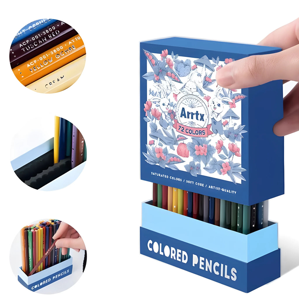 Boxed set of 72 or 126 soft core coloured pencils for drawing and sketching, with basswood casings.