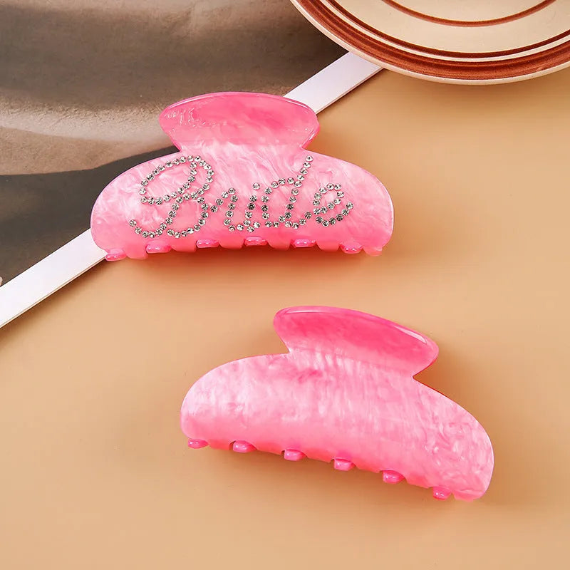 Acrylic hair barrette with shower shark clip back and double-sided diamond drilling