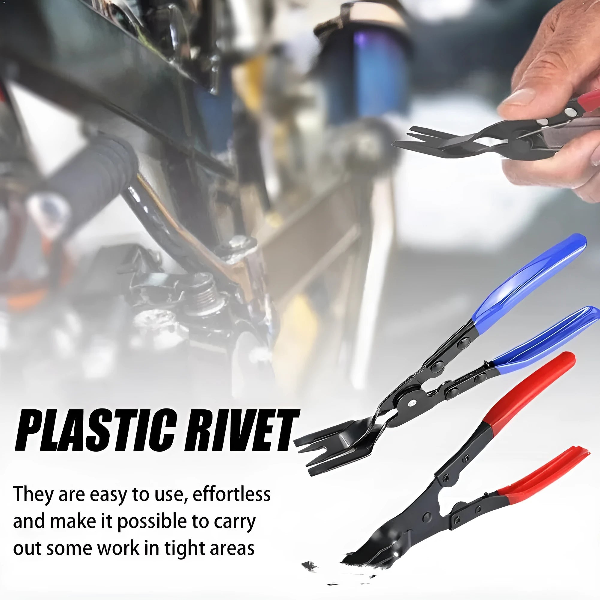 Blue forged steel automotive disassembly pliers with 235mm length for door panel removal