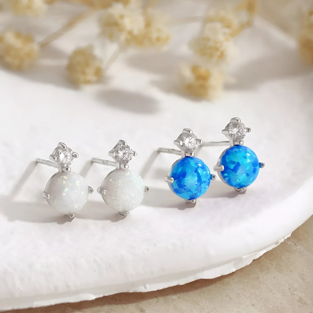 S925 sterling silver blue geometric round earrings for women, electroplated minority style, 1 pair