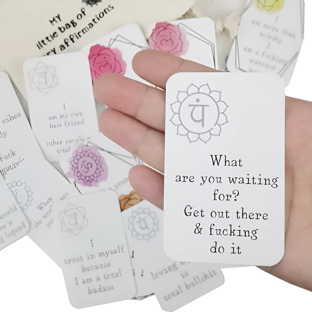 Set of 16 colourful affirmation cards with soft animal artwork for daily encouragement
