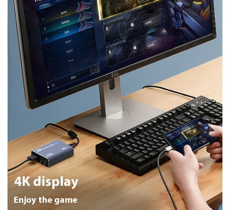 Black 4K gaming set-top box with MS2131 chip for HD audio recording and 1080 output